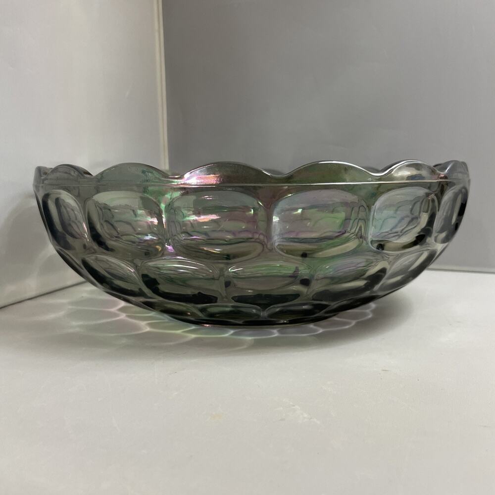 Vintage Federal Carnival Glass Bowl Colonial Smoke Yorktown Iridescent 9” - Picture 6 of 8